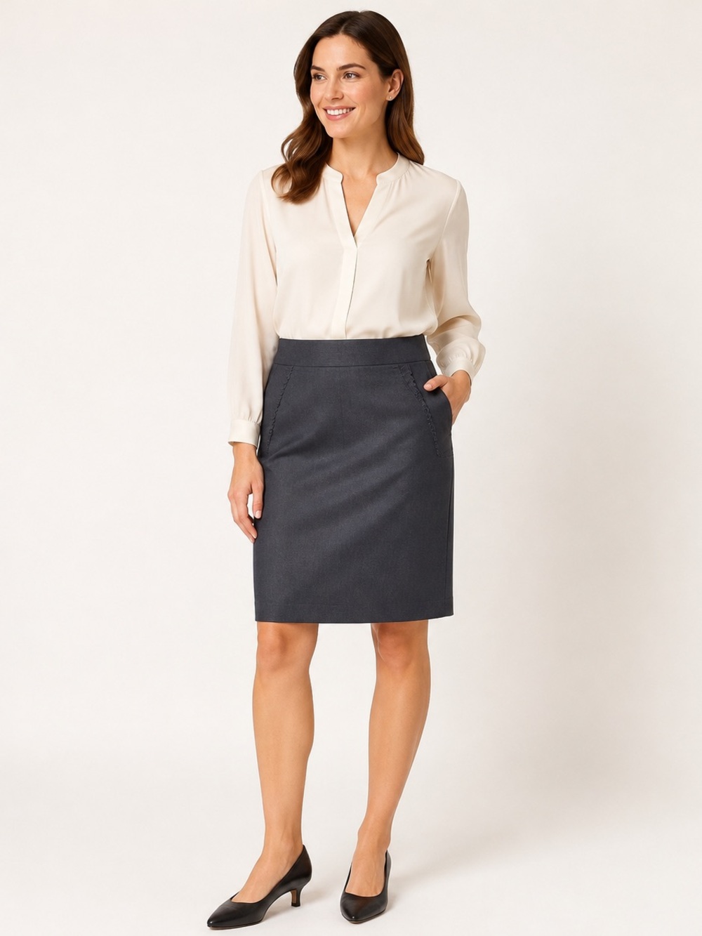 Talbots Navy Ruffle Pocket Pencil Skirt Size 4